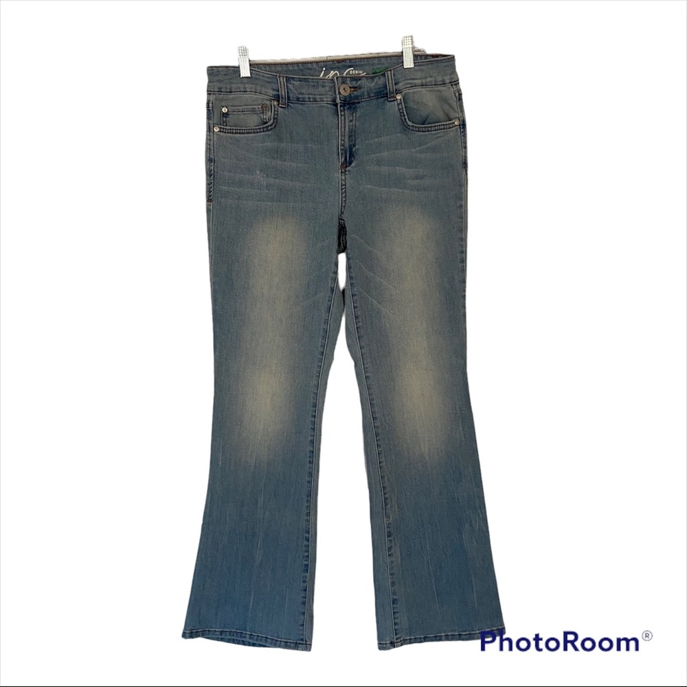 Inc Denim Women’s Flare Leg Jeans Size 12 Distressed Light Wash Stretch